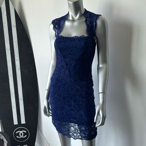 Royal blue lace dress open back